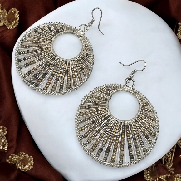 🆕️Handcrafted Artisan Indian Beaded Hoop Earrings Boho Chic Statement Jewelry - Picture 7 of 11